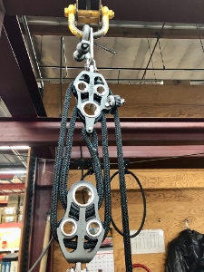 45 FT. FIDDLE BLOCK AND FALL USING 1/2 BLACK STABLE BRAID WITH CARABINERS